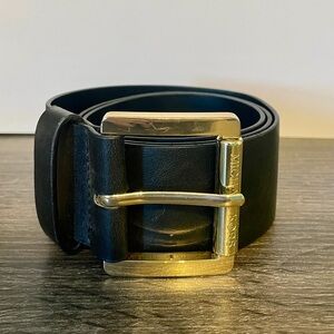 Michael Kors Black Leather Belt with Gold-Tone Buckle
